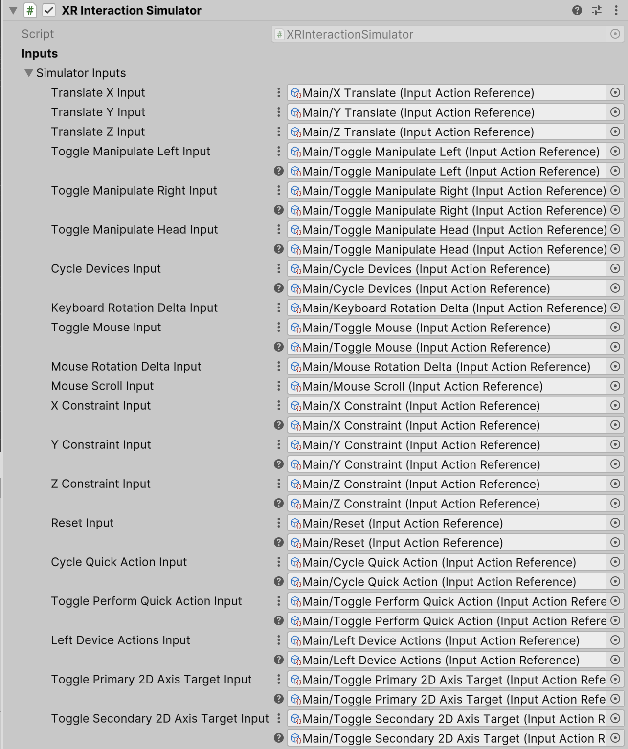 XRInteractionSimulator component 1